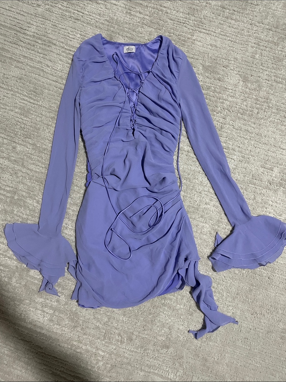 Oh Polly Lavender Ruched Lace-Up Long Sleeve Mini Dress